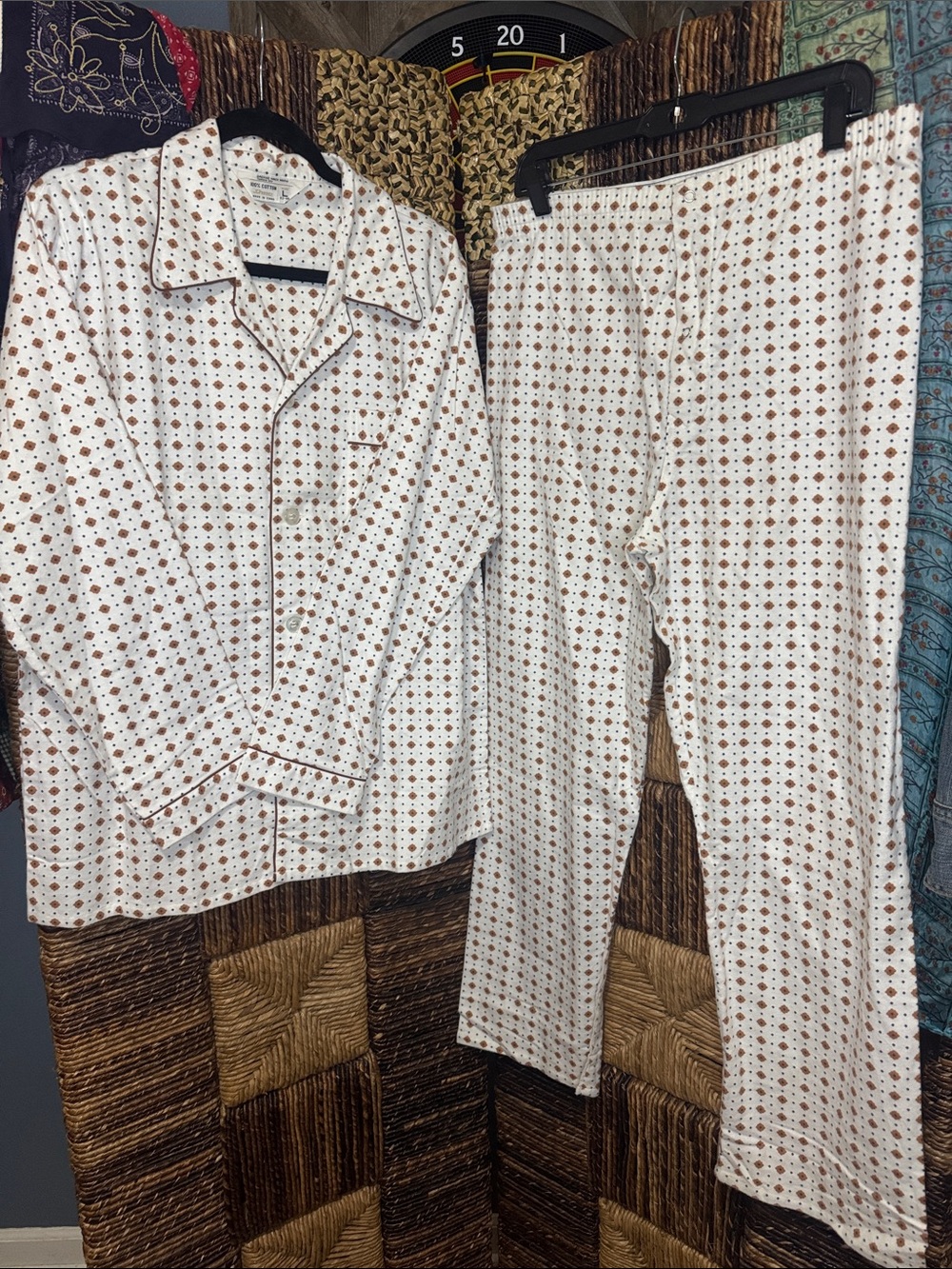 jcpenney White and Brown Printed Straight-Leg Pajama Pants